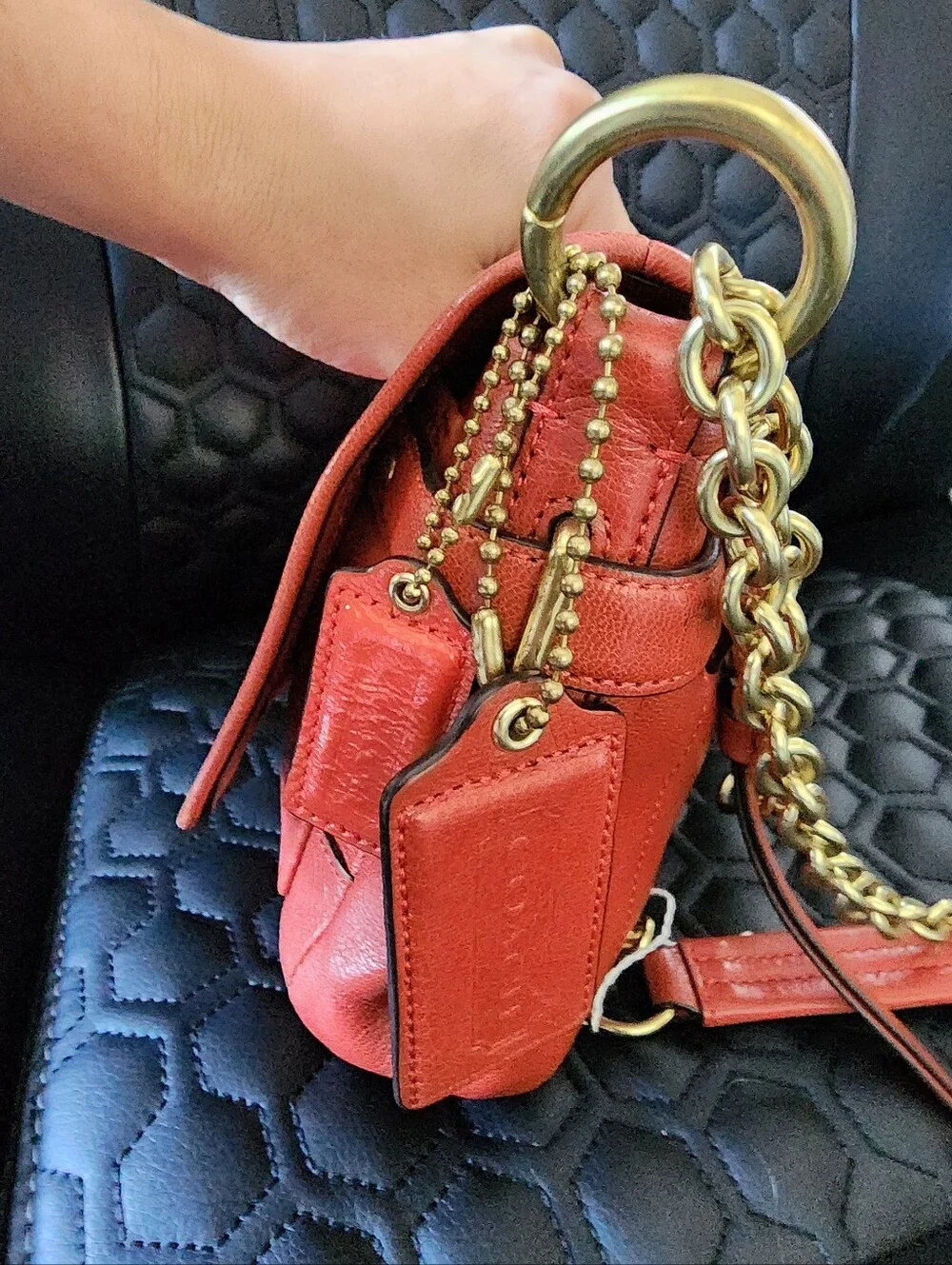 Coach Red Leather Crossbody with Gold Chain Hardware